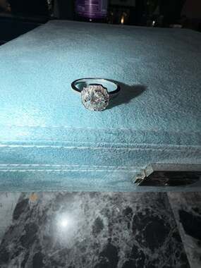 GRA Certified Round Moissanite Halo Ring in 18k white gold plating size 9